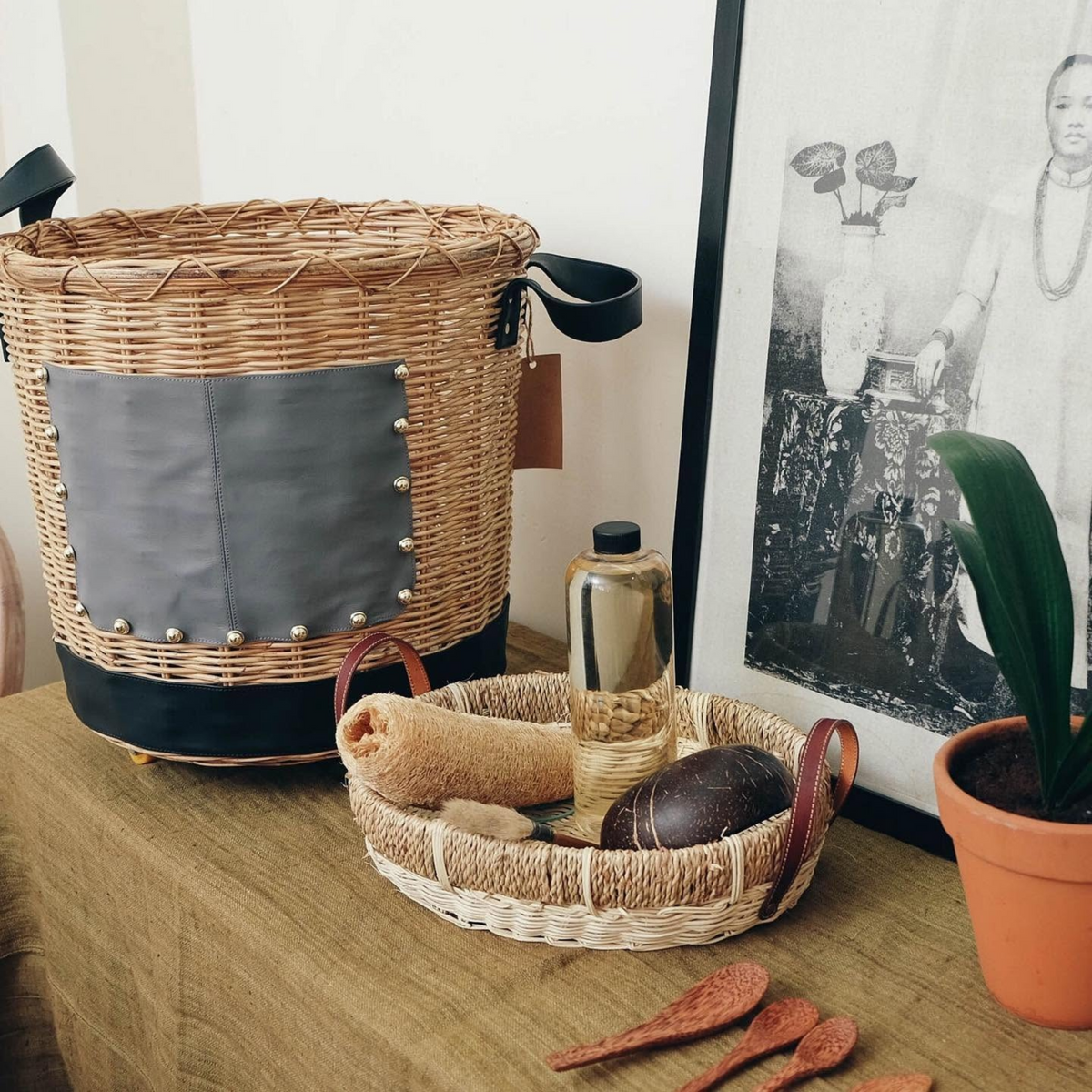 Bespoke leather and rattan pieces for interior projects
