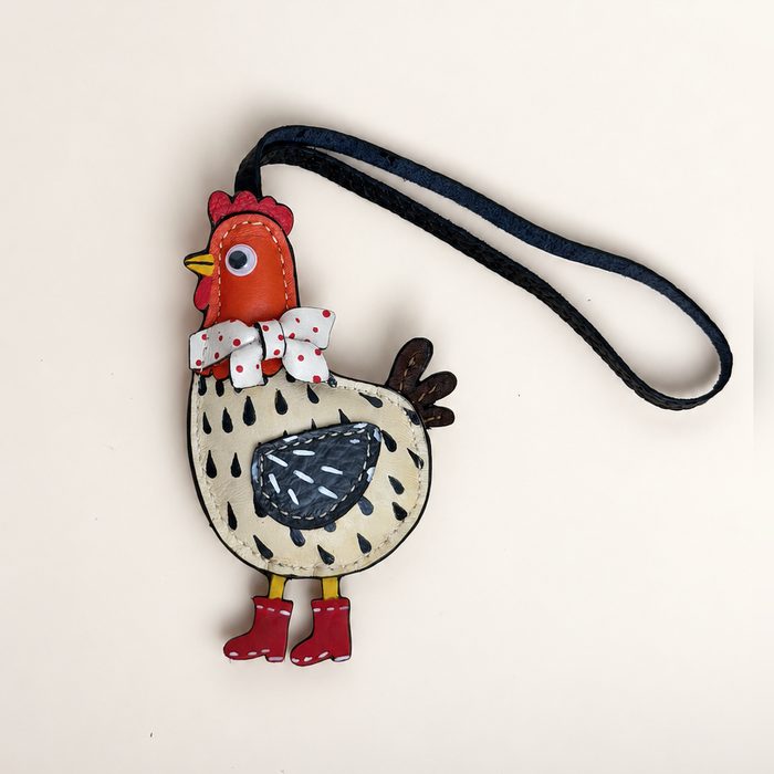 Rosa handmade leather chicken charm